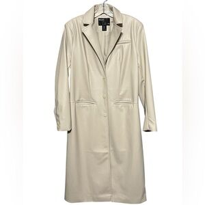 Bailey 44 Faux Leather Trench Coat Beige Women’s Medium Longline Notch Lapel